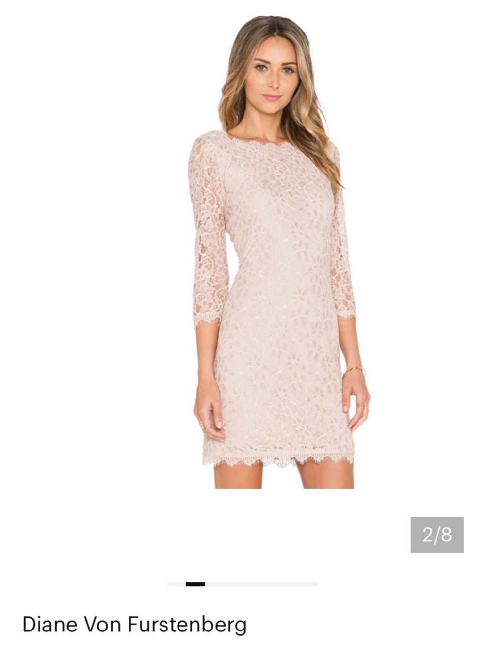 Diane Von Furstenberg Light Blush Lace Long Sleeve Sheath Dress Sz 14 New No Tag